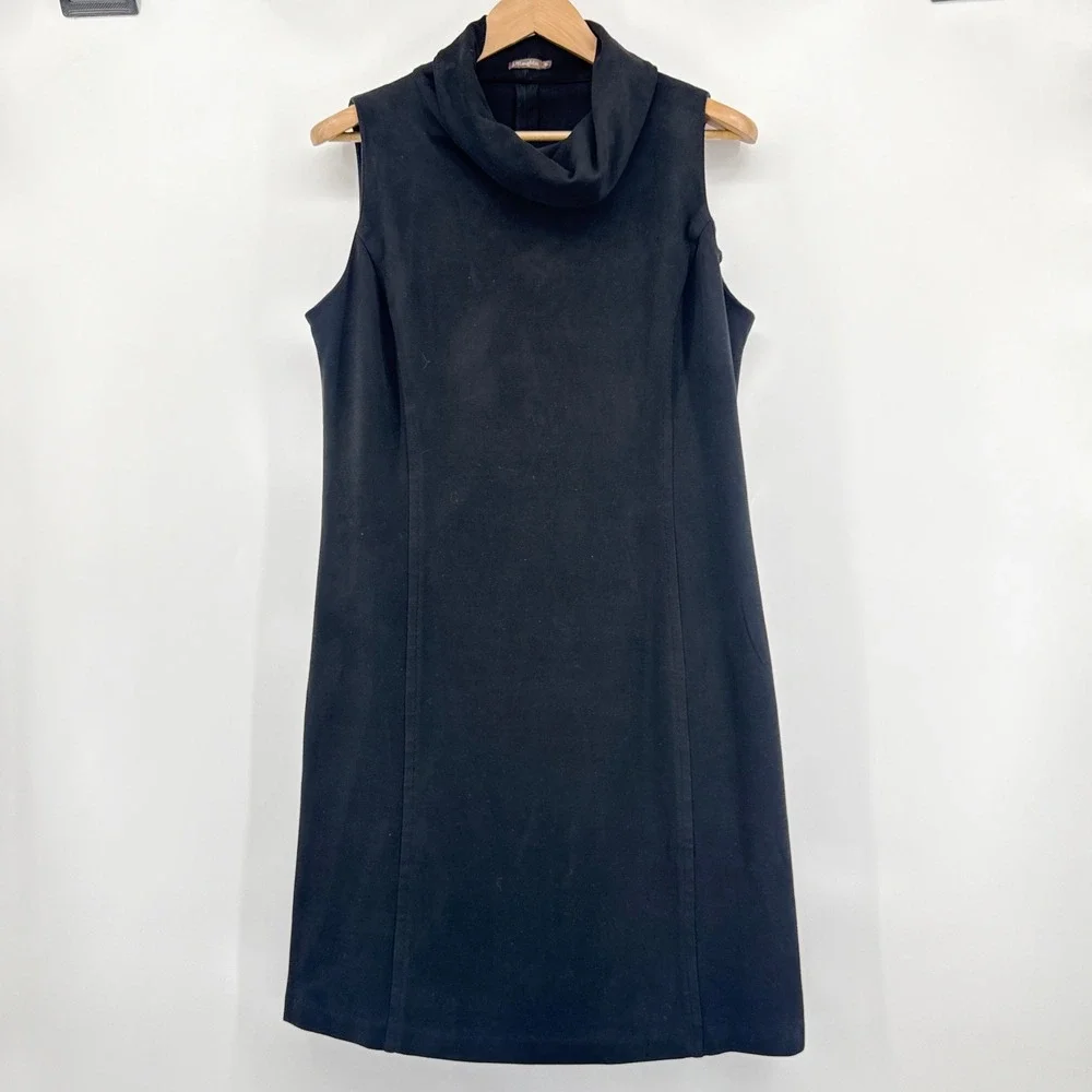 J. McLaughlin Camino Faux Suede Sheath Black Sleeveless Cowl Neck Dress‎ XL - Picture 2 of 9